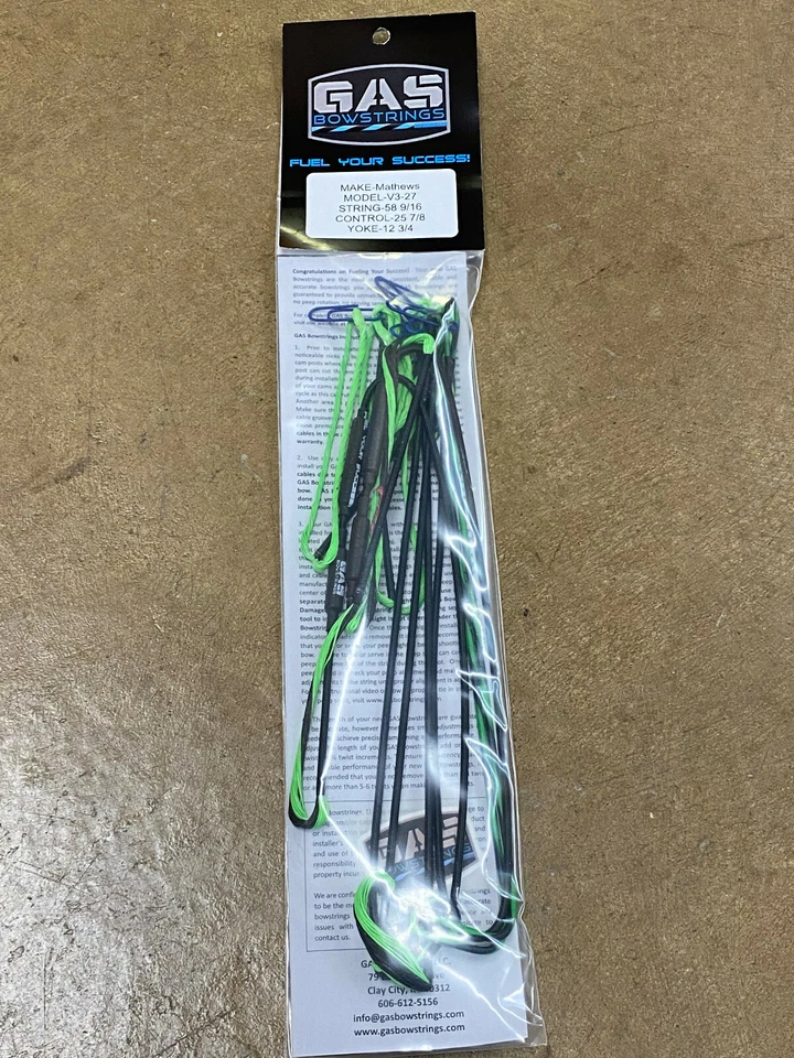Gas Bowstrings Mathews V3 27 Bowstring And Cable Set W/ Speed Nocks GREEN Black - Image 1 of 1