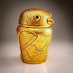 Vtg Burmese Gilt Lacquer Owl Canister Jar Hand Painted Gold Black 104mm Tall - Picture 1 of 11