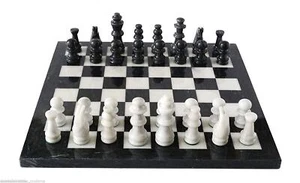Schachbrett Naturmarmor schwarz-weiß mit Schach Marble Table Chessboard 30cm - Bild 1 von 2
