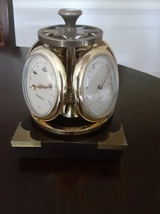 VTG. BRASS REMEMBRANCE SWISS ROTATING CLOCK,THERMOMMETER,HYGROMETER BAROMETER... - Picture 1 of 19