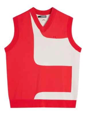 Chaleco de punto DAVIS para hombre de J Lindeberg AMKW08139 Rojo Blanco Multi Medio NUEVO Foto 1 de 4