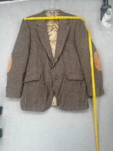 Vintage Evan - Picone Wool Tweed Jacket Suede Elbow Patch 2 Button Blazer Brown 42R - Bild 1 von 17