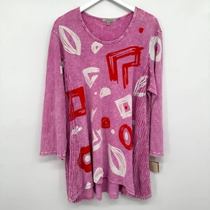 Jess & Jane Tunic Top Shirt 1X Knit Artsy Statement Lagenlook Whimsical New FLAW - Picture 1 of 13