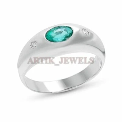 Simulierte Smaragd Edelstein Mit 925 Sterling Silberring Für Männer AJ740 - Bild 1 von 3