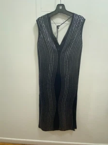 H&M Holiday 2024 XL Rhinestone SOLD OUT Wavy LIMITED Navy/Silver Decorate Dress - Picture 1 of 6