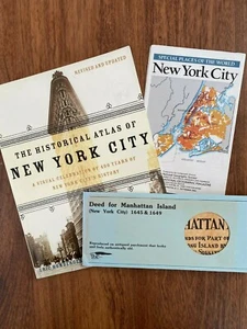 Historical Atlas of New York City with Faux Manhattan Island Deed & 1990 Map - Imagen 1 de 6