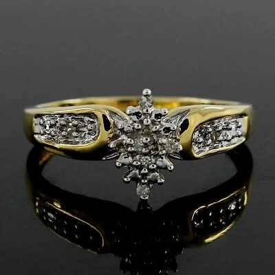 1/20Ct Round Natural Diamond Cluster Engagement Ring 14K Gold Plated Silver - Image 1 of 3