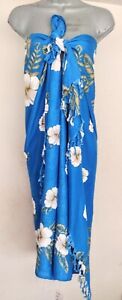 Sarong Thai Fringed Pareo Blue Hibiscus Dress Skirt  Beach Cover Wrap🌺