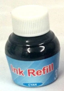 60ML CYAN TINTE ZUM NACHFÜLLEN VON PATRONEN, (2 X 30ML FLASCHEN) + GRATIS 30ML SPÜLUNG - Bild 1 von 1