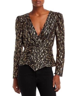 Aqua Women's Metallic Jacquard Puff Sleeve Top Gold S B4HP $78 - Image 1 of 3