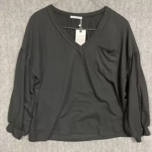 Adreamly Shirt Womens Large Black Blouse Tunic Top Pocket Ladies Long Sleeve - Picture 1 of 10