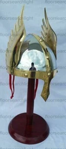 Knight Medieval Norman Steel Viking Helmet With Wings Greek With Wooden Stand - Picture 1 of 7