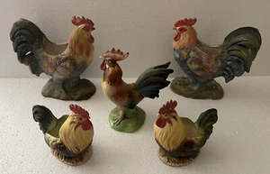 BRINN'S ROOSTER FIGURINES PITTSBURGH, PA MADE IN JAPAN Set Of 5 - Picture 1 of 12