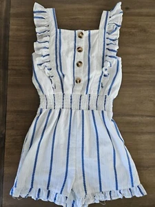 Girls Rachel Zoe Blue Stripe Romper Size 6 - Picture 1 of 4