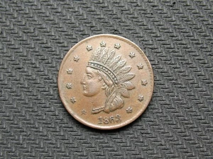 🔥OLD COPPER COIN! U.S. CIVIL WAR TOKEN "1863 ONE CENT INDIAN HEAD" LOT 153us - Picture 1 of 2