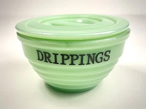 Vintage JADITE Green Glass Drippings Bowl with Lid - Picture 1 of 7