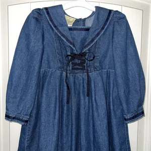 Laura Ashley Mother & Child Girls Blue Denim Sailor Dress Sz 2 Years 2T Toddler - Picture 1 of 19