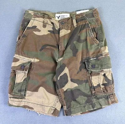 American Eagle Cargo Shorts Mens 33 Woodland Camo Distressed Y2K Baggy New - Image 1 of 4