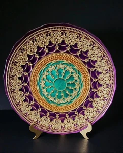 Turkish Topkapi Art Plate 11" Dinner Plate, Purple/Tea & Gold Scrolls, Scalloped - Picture 1 of 8