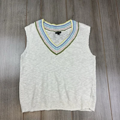 Y2K Talbots 毛衣背心亚麻混纺板球 V 领 S 码白色 — 第 1/4 张图片