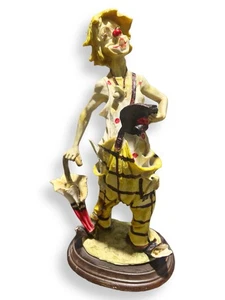 Pucci Arnart Hobo Clown Figur mit Regenschirm Vintage Resin & Holzsockel 12" - Bild 1 von 7