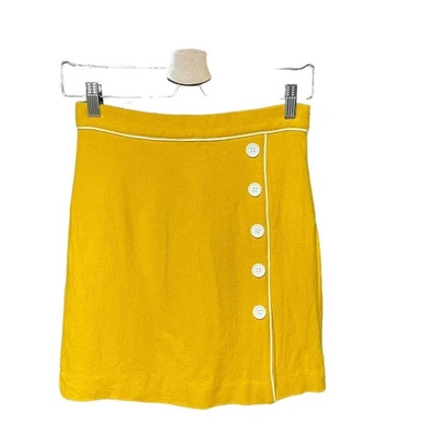 ModCloth Own The Era Mustard Yellow White Wool Blend Mini Skirt Size Small - Image 1 of 4