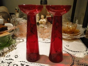 Morgantown Glas (#1200) Sonate 9", #110, rote Kerzenhalter, Vasen, Exc. Cond. - Bild 1 von 8