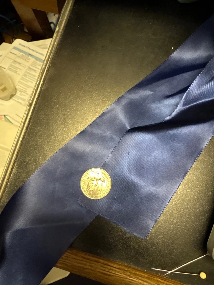 2 & 1/4" navy blue double faced satin ribbon, by the yard piece - Image 1 of 1