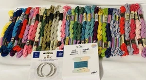 35 Skeins-DMC Perle & Metallic Cotton Sz 5-w/Floss Keepers & Rings-ALL NEW - Picture 1 of 6