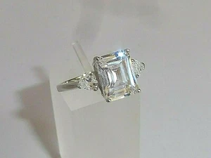 Ladies Ring Silver Sterling 925 Solid 2.5 Carat Emerald Cut White Sapphire Ring - Picture 1 of 12