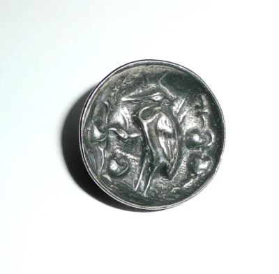 Crane Bird Antique Reproduction Pewter Finish Metal Shank Button 13/16" - Image 1 of 4