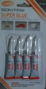 Sontax Super Glue 4 pack .07 oz 2g each rubber metal glass plastic ceramic wood - Picture 1 of 2