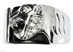 Onyx Panther Men's Ring Russian Cz Accents Rhodium Overlay Size 11 T6 - Picture 1 of 5