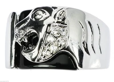 Anillo de hombre de pantera de ónix con detalles de circonita rusa superposición de rodio talla 11 T6 Foto 1 de 4