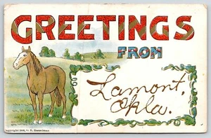 Lamont Oklahoma Large Letter Greetings~Horse in Wide Open Pasture~1908 Postcard - Picture 1 of 2