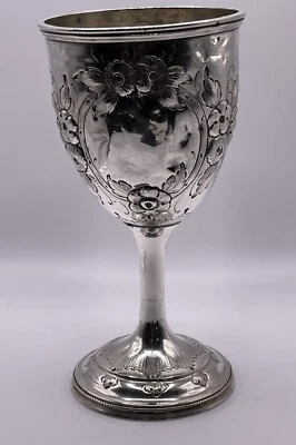 Coin Silver Repousse Victorian Floral Goblet Cup c.1850s - Image 1 of 4