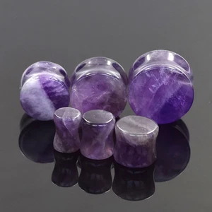 Natural Stone Ear Plugs Ear Gauges Double Flares Flesh Tunnels Saddle Plug-PAIR - Picture 1 of 39