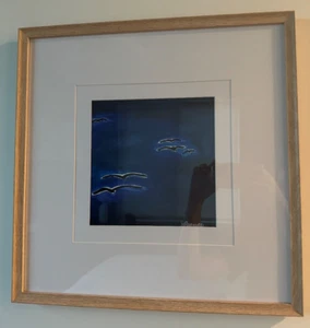 Original Acrylic Painting Sky & Birds Blues Deep Tones 8x8 Signed Framed - Picture 1 of 5