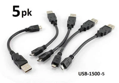 5-PACK 6 inch USB 2.0 A-Type Male to Micro-B Male Cable, CablesOnline USB-1500-5 - Image 1 of 2