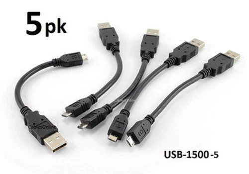 5-PACK 6 inch USB 2.0 A-Type Male to Micro-B Male Cable, CablesOnline USB-1500-5 - Image 1 of 2