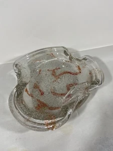 Murano Art Glass Trinket pinched Decorative Bowl Silver Leaf Orange Ashtray MCM - Picture 1 of 12