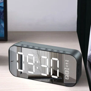 Multifunctional Alarm Clock Radio Clock Speaker Mirror Clock Wireless Speaker - Picture 1 of 19