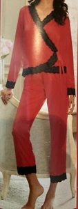 Conjunto de pijama de satén bonito rojo y negro talla grande de Midnight Velvet nuevo - Imagen 1 de 2