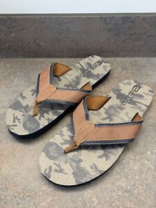 River Island Boys Camo Flip Flops Sandals Brown Leather Strap UK Size 3