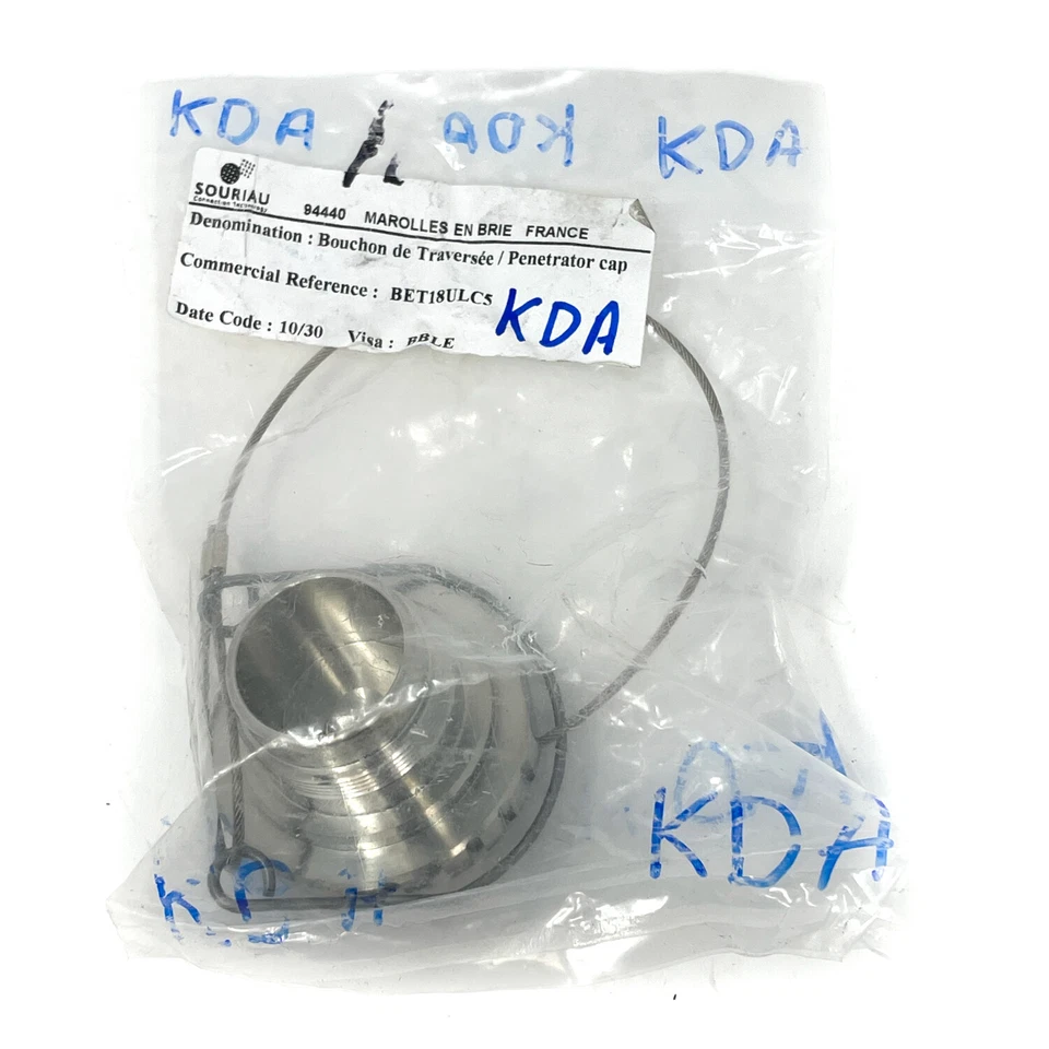 Souriau Sunbank BET18ULC5 Stainless Steel Screwed Cap With Cord 94440 - Image 1 of 4