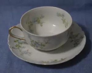 Antique 1894-1931 Haviland France Blue Pink White Gold Tea Cup and Saucer Set #2 - Picture 1 of 3