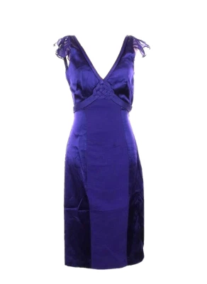 Nuevo Vestido Vaina Karen Millen Púrpura Talla 10 Seda Rodilla Ajustado Espalda Abierta Rodilla Foto 1 de 4