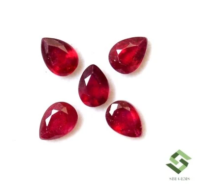 7x5 mm Natural Ruby Pear Cut Lot 05 Pcs 5.32 CTS Faceted Loose Gemstones GF - Image 1 of 4