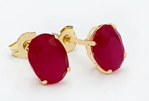GENUINE 2.80 Cts RUBY STUD EARRINGS 14K YELLOW GOLD - Free Appraisal Service - Picture 1 of 7
