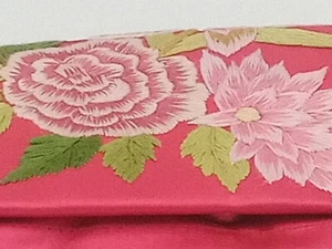 Fuschia Embroidered Floral Silk Clutch - Picture 1 of 5